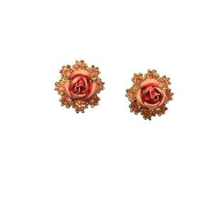 Avon pink metal roses silvertone clip Earrings NIB 2002 vintage